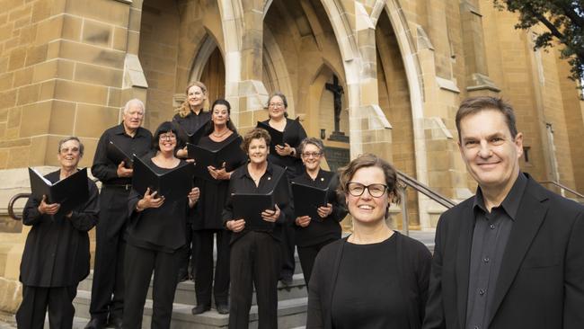 TSO Chorus Co-ordinator Nadeena Beck and Chorusmaster Warren Trevelyan-Jones with members of the Tasmanian Symphony Orchestra Chorus. Picture: Amy Brown/TSO