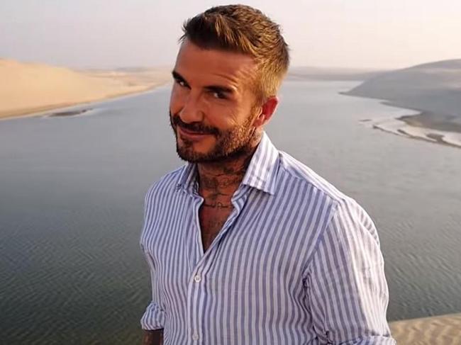 A still from David Beckham's Qatar Stopover, a promotional video being shown to fans flying out to the World Cup. Picture: YouTube