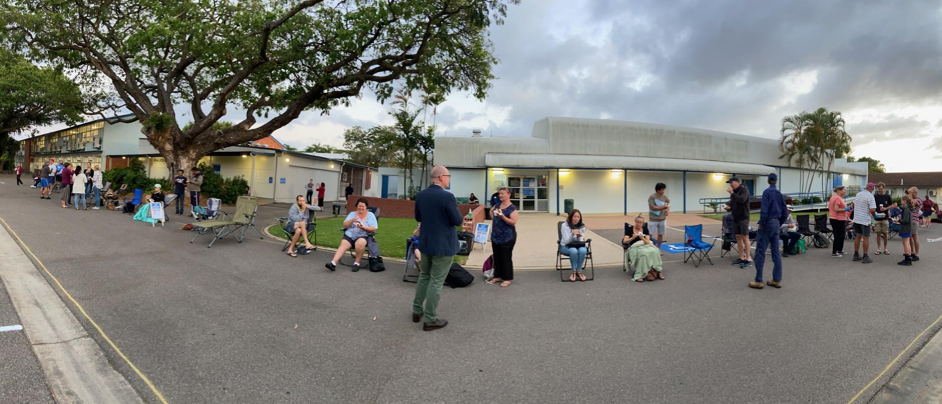 Every year, parents camp out in front of Pimlico SHS to try and secure a spot for their out-of-catchment kids. Supplied.