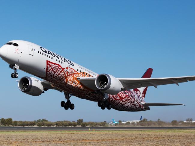 Qantas’ newest Boeing 787-9 Dreamliner. Picture: Qantas/Emily Kame Kngwarreye