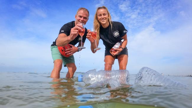 Vandenberg has set a target of 2030 to remove one billion single-use plastic bottles - pictured here with fellow ambassador Ruby Schleicher. Picture: Alex Coppel.