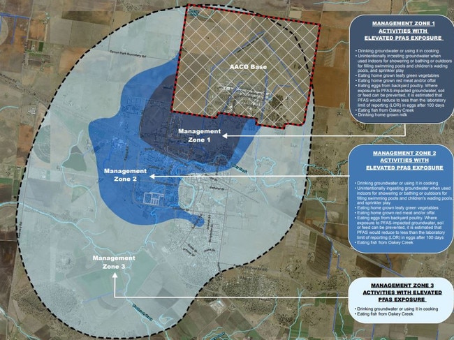 PFAS management zones at Oakey on the Darling Downs.