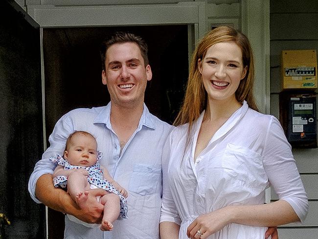 Photo of Klynton Krause and Elizabeth Aitken with daughter at their home in Ballarat on Saturday 2 November 2019. They moved to Ballarat from Melbourne three months ago to start a family. Affordability and lifestyle were the two biggest factors, with the couple wanting to raise their kids away from the big smoke.Photo Luis enrique Ascui