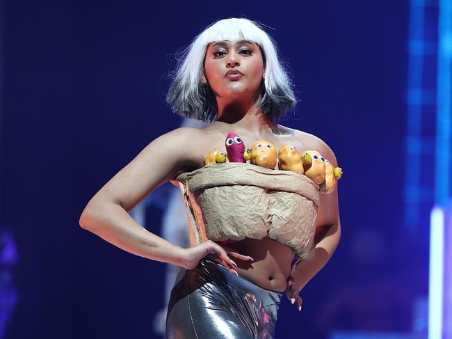 The show’s Bizarre Bra Section featured the fabulously-named ‘Potatoes Po-Tatas’ by Ben Ng-Wai Shing from New Zealand. Picture: Hagen Hopkins/Getty Images for World of WearableArt