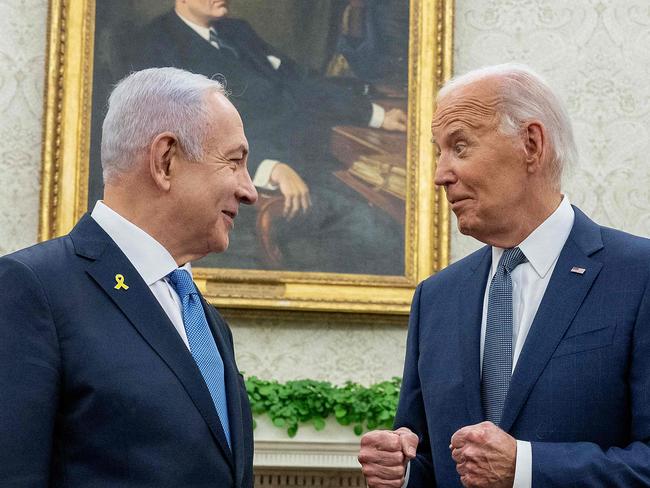 (FILES) US President Joe Biden meets with Israeli Prime Minister Benjamin Netanyahu in the Oval Office of the White House in Washington, DC, on July 25, 2024. Biden spoke on the phone with Netanyahu on January 12, 2025, to discuss negotiations for a hostage release and Gaza ceasefire deal, a US official said. (Photo by Jim WATSON / AFP)