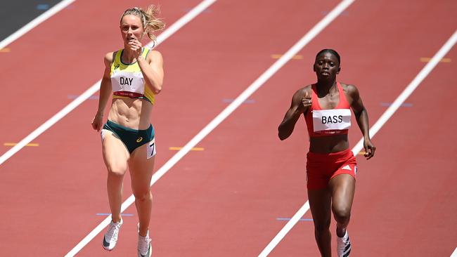 Riley Day of Team Australia and Gina Bass of Team Gambia. Picture: Matthias Hangst/Getty Images