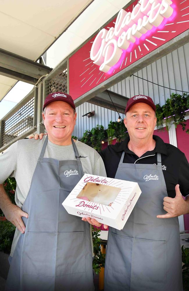 Galactic Donuts founders Tom Potter and Warwick Jones at their Caloundra store. Picture: Patrick Woods.