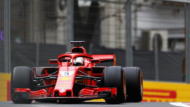 Sebastian Vettel in action during Practice 3 at the Azerbaijan Grand Prix.