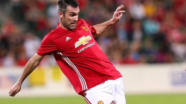 Keith Gillespie injured Dean Heffernan during the PFA Aussie Legends match at nib Stadium in March.