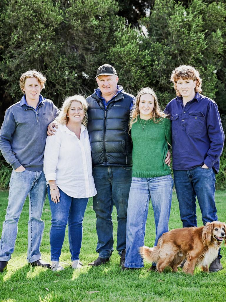 Yambuk farmers Andrew and Kerrie Graham with their children Tom, Millie and Sam. Picture: Nicole Cleary