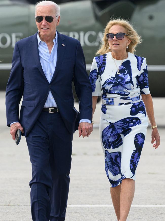 US President Joe Biden and First Lady Jill Biden walk from Marine One to board Air Force One. Mr Biden’s cognitive decline was on full display at the debate. Picture: Getty Images