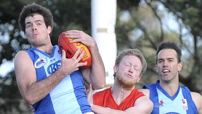  s08sr934 RDFL Football: Diggers Rest v Kilmore. Kilmore's no 21 Matthew Zanini takes a mark 