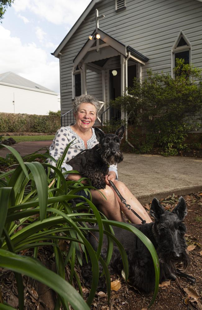 Karen Mortland with Harriet and Basil (front) at the Blessing of the Pets at All Saints Anglican Church, Saturday, October 12, 2024. Picture: Kevin Farmer