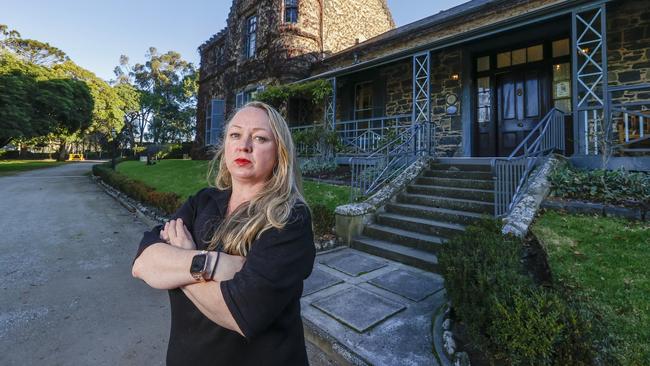 Emily Stott at Overnewton Castle, a wedding and function venue in Melbourne’s west hit hard by Covid lockdowns. Picture: Alex Coppel