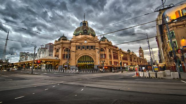 An empty Melbourne CBD during the city’s sixth lockdown. Picture: Jay Town