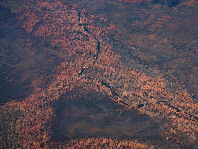 2019 Tasmanian bush fires. Gordon River, Gell River Fire - at Southwest National Park. . Picture - LUKE TSCHARKE / PAR AVION