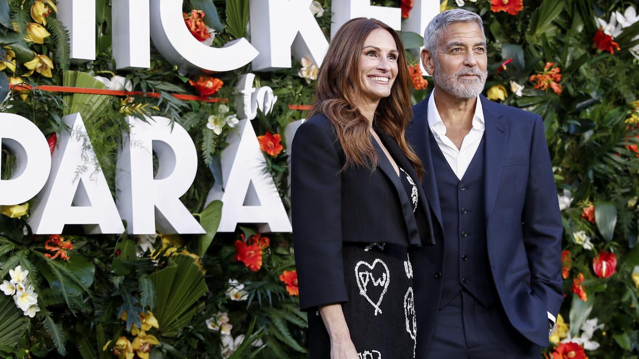 Julia Roberts and George Clooney attend the World Premiere of "Ticket to Paradise" at Odeon Luxe Leicester Square. Picture: John Phillips/Getty Images for Universal