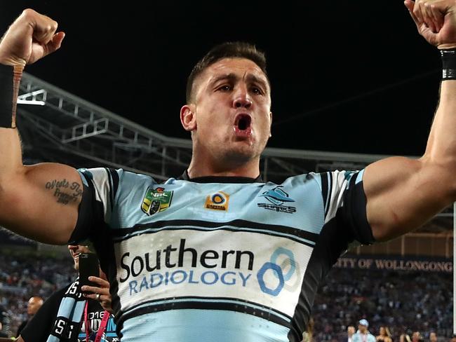 SYDNEY, AUSTRALIA - OCTOBER 02:  Chris Heighington of the Sharks celebrates winning the 2016 NRL Grand Final match between the Cronulla Sharks and the Melbourne Storm at ANZ Stadium on October 2, 2016 in Sydney, Australia.  (Photo by Mark Kolbe/Getty Images)