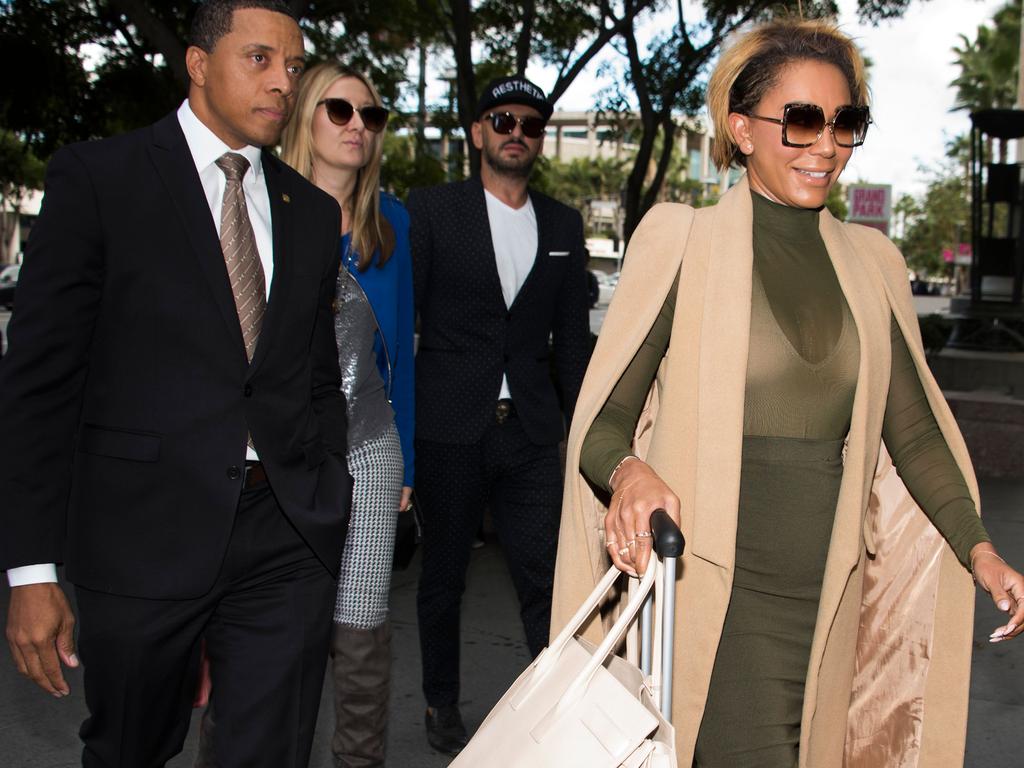 Mel B entering a California court in 2017 to finalise her divorce from Stephen Belafonte. Picture: AFP