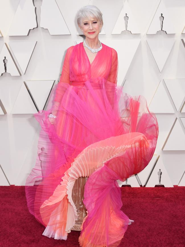 Oscar winner Helen Mirren is pretty in pink but maybe too frilly. Picture: Getty Images