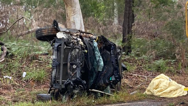 Emergency crews at the scene of the crash on Rainbow Beach Road. Photos: Scott Kovacevic