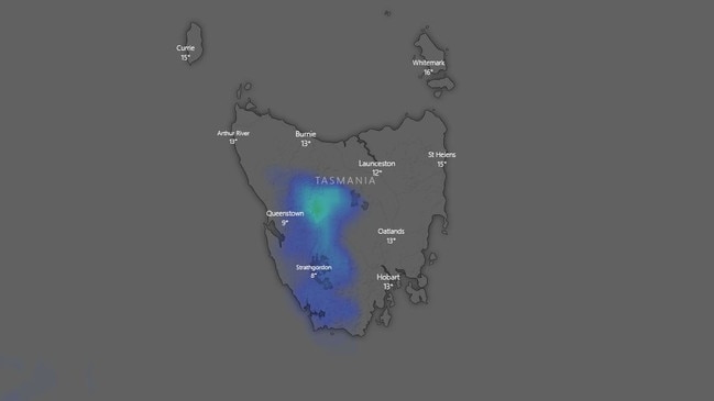 Kunanyi/Mount Wellington are in for some ‘unseasonal but not unheard of’ snow on Tuesday and Wednesday. Picture: Windy.com