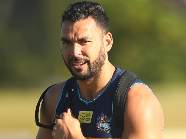 Ryan James, on the comeback from knee surgery, at Titans training on July 30. Picture: Chris Hyde/Getty Images