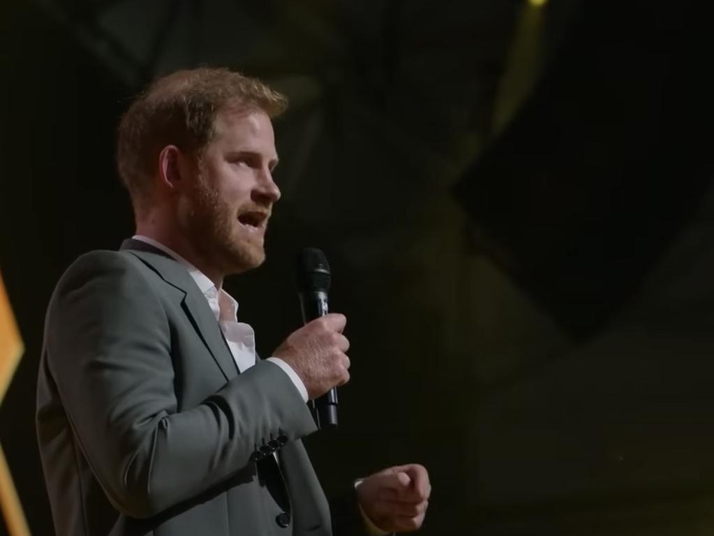 The Duke of Sussex can be seen addressing the athletes in the short clip. Picture: Netflix