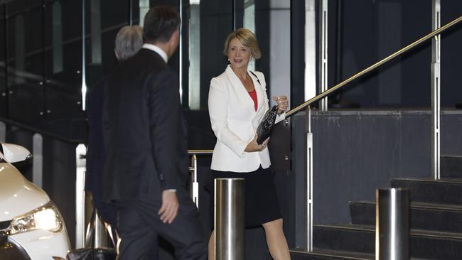 Senators Kristina Keneally and Penny Wong (obscured) arrive at The National Convention Centre in Canberra for the Labor Party function. Picture: Sean Davey.