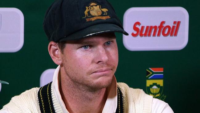 Steve Smith looks on as the media grills him with ball tampering questions.