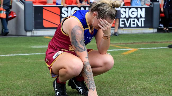 Tears flow for Jessica Wuetschner after losing the Women's AFLW Grand Final. Picture: Adam Head