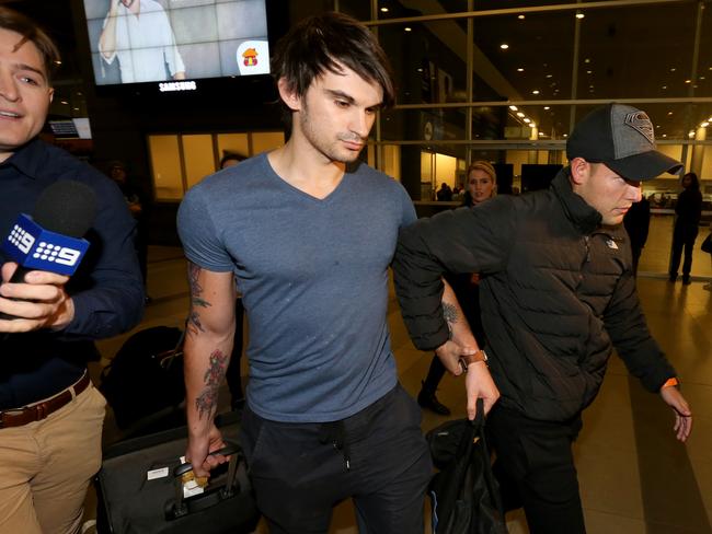 Scott Broadbridge arrives at El Dorado airport with a Sunday Night TV crew to visit his fiance Cassandra Sainsbury, who is being held at El Buen Pastor women's prison. Picture: Nathan Edwards