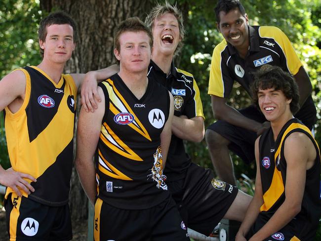 Flashback: Richmond draftees, from left, Andrew Collins, Dan Connors, Jack Riewoldt, Carl Peterson and Shane Edwards.