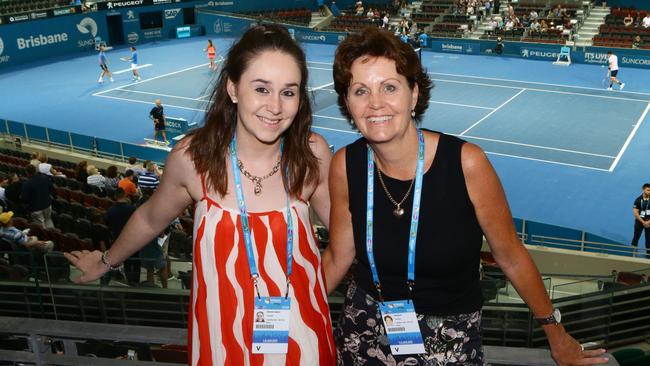 Barty’s sister Ali Egstorf and mother Josie at the Brisbane International in 2017. Picture: Darren England