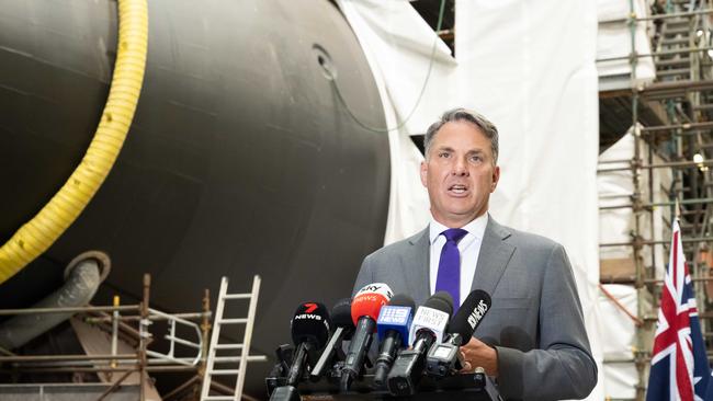 Defence Minister Richard Marles at Osborne shipyards in Adelaide .Picture: NCA NewsWire / Morgan Sette