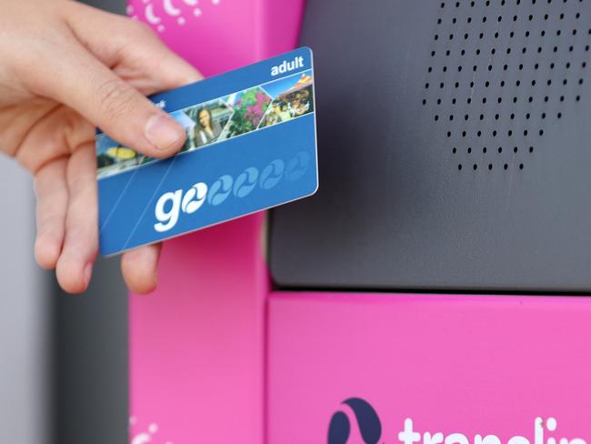 Lucy Brown, 23, tapping her go card at the new Translink machine at Windsor Station. Contact 0428786886. Pics Tara Croser.