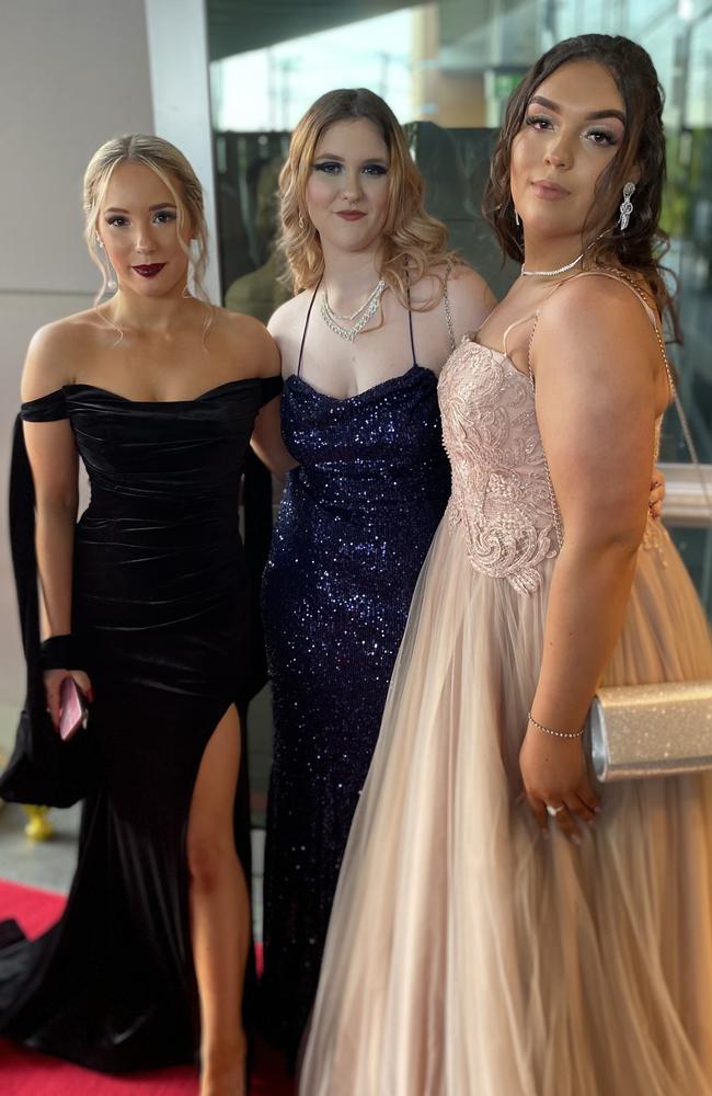 Lucy Brown, Portia Quinn and Paige Muller at the 2022 Beerwah State High formal.