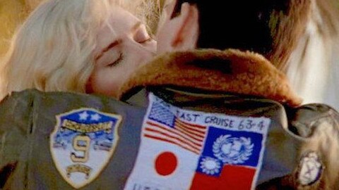 Tom Cruise’s jacket in the original Top Gun featured a Taiwanese flag, which Hollywood producers have removed in the reboot. Picture: supplied