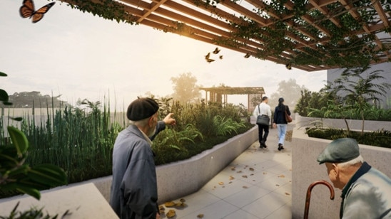 A rooftop terrace is part of the new health and seniors living precinct.