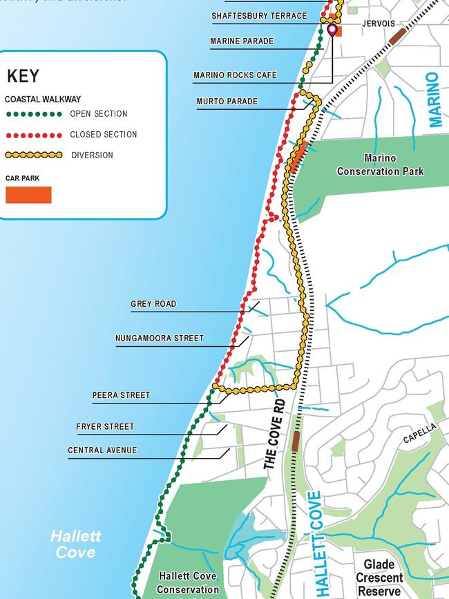 A combined 140m of walkway along the Hallett Cove to Marino coastal boardwalk will be reopened to the public.