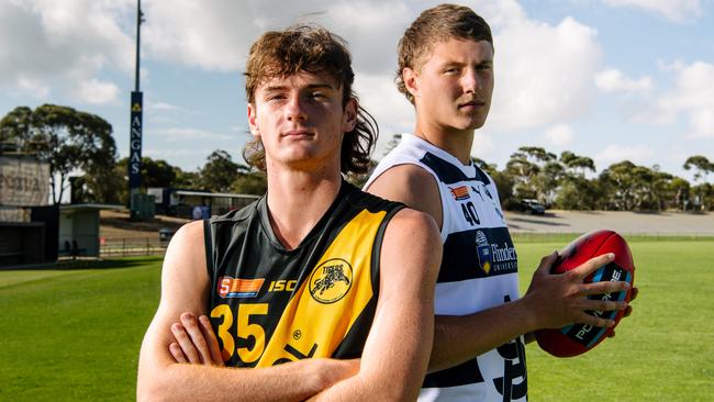 Glenelg skipper Ben Ridgway (L) with South Adelaide star Tom Schirmer are two players to watch during the SANFL under-16 Torrens University Cup grand final this Sunday. Picture: Morgan Sette)