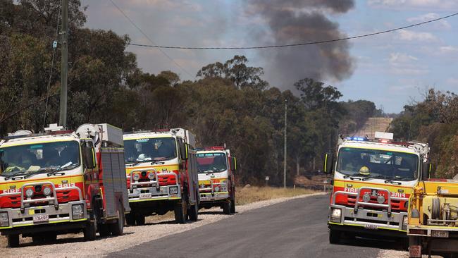 Fire truck at the staging point for the Tara fires. Picture: Liam Kidston