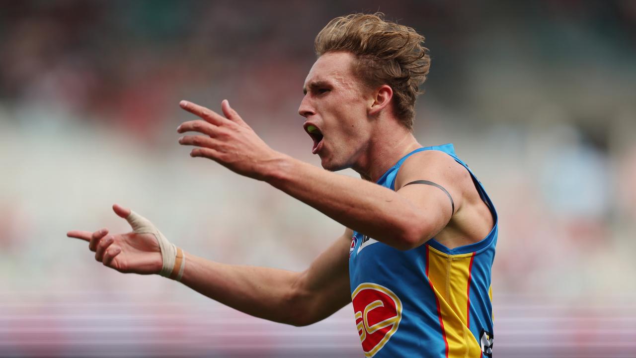 Sam Clohesy celebrates an early goal. Picture: Mark Metcalfe/AFL Photos/via Getty Images