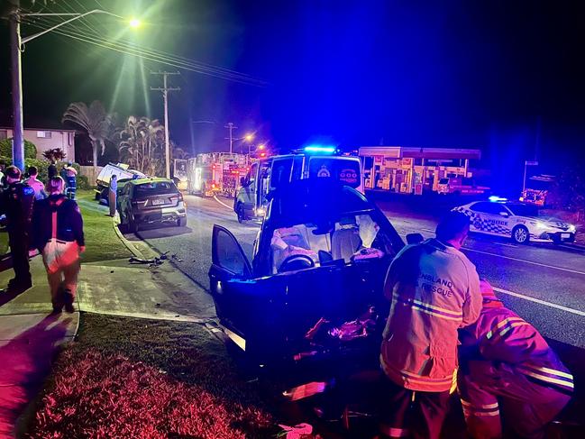 Crash carnage: Three injured as car smashes into row of vehicles
