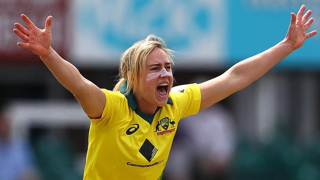 Ellyse Perry celebrates bowling Heather Knight of England.