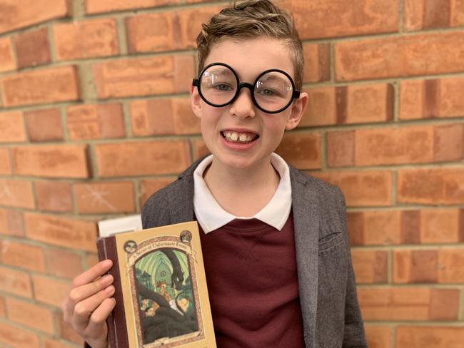 Rhys dressed as Klaus Baudelaire from Lemony Snicket’s A Series of Unfortunate Events.