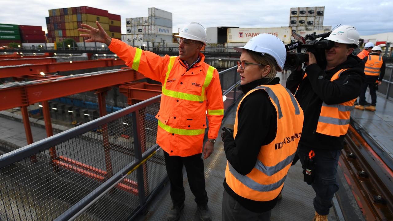 Jacinta Allan tours the West Gate Tunnel construction site in Yarraville. Picture: AAP