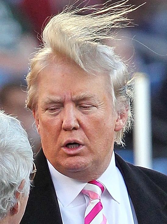 Donald Trump’s look is hair raising. Picture: Splash News