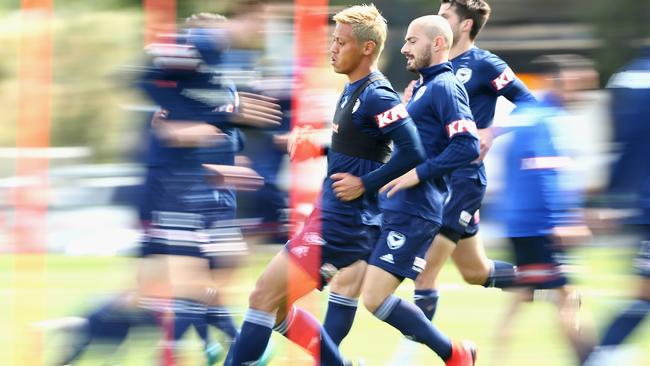 Keisuke Honda at Melbourne Victory’s training session at Gosch's Paddock. Picture: Getty Images
