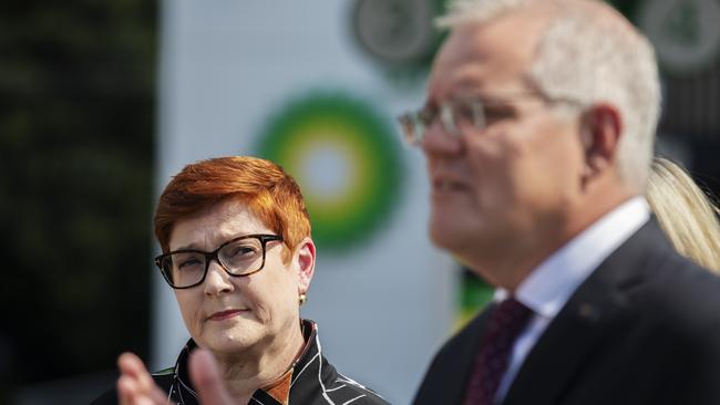 Scott Morrison and Marise Payne in April 2022. Picture: NCA NewsWire / Nikki Short